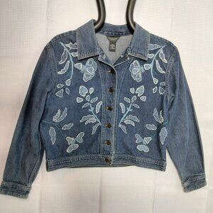 VAN HEUSEN Retro Denim Jacket flower embellished M